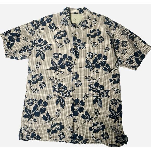 Bugle Boy Shirt Men's Medium Blue Gray Hawaiian Button Down Aloha Vintage - Picture 1 of 14